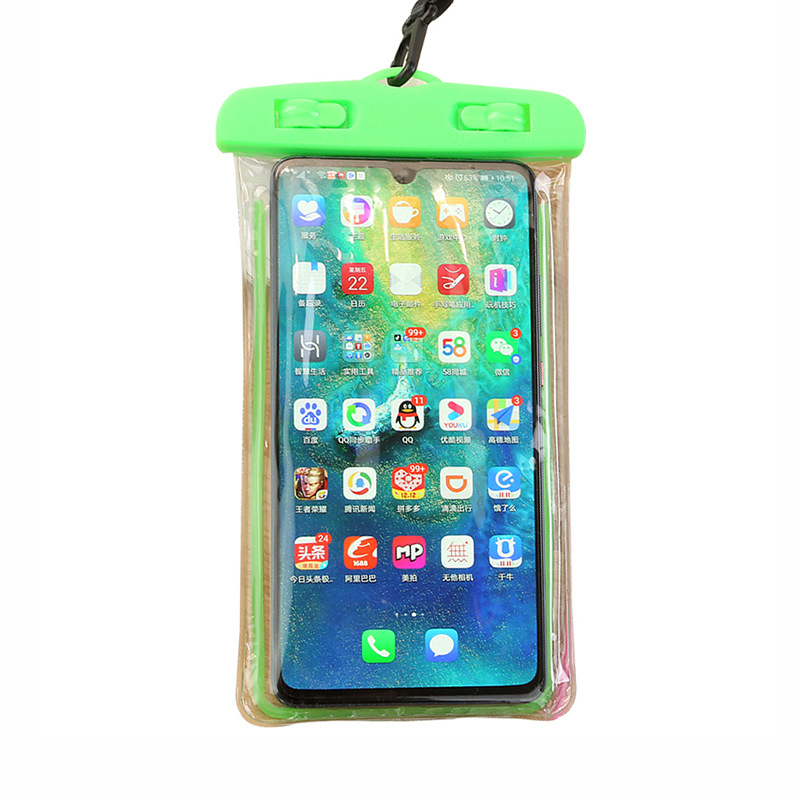 Luminous waterproof mobile phone bag outdoor sports hanging neck mobile phone case pvc swimming fluorescent waterproof bag manufacturers wholesale