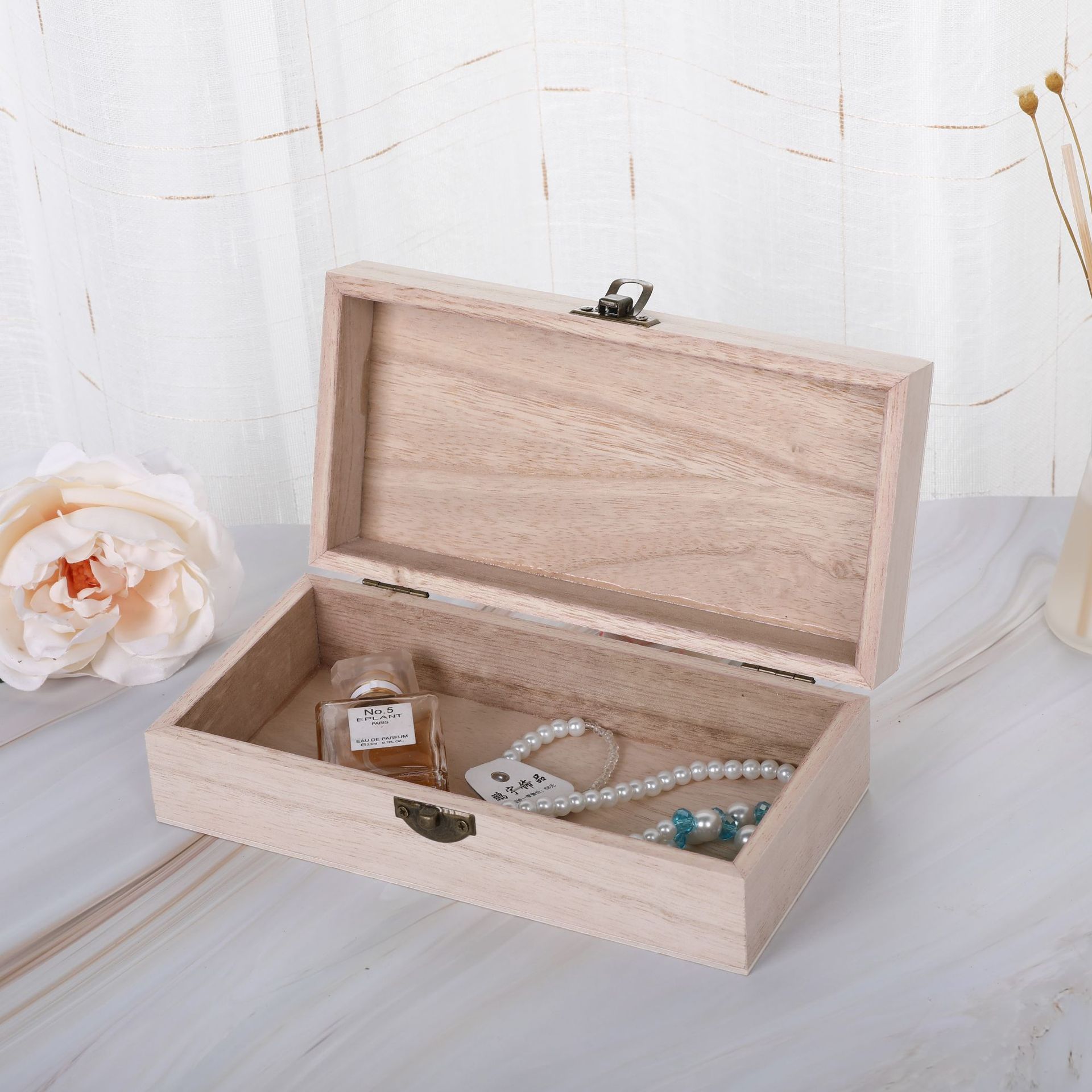 Spot Paulownia Rectangular Wooden Box Storage Box Retro Wooden Box Log Style Gift Packaging Box Flip Wooden Box