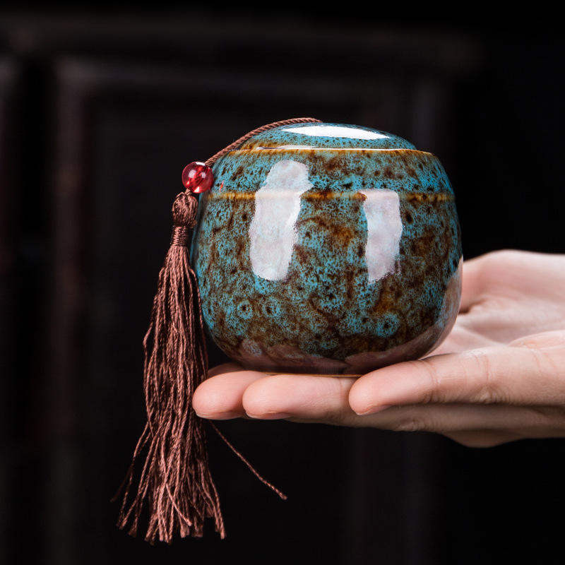 Ceramic tea jar small size mini portable kiln sealed jar household tea storage jar fragrant powder medicine jar empty jar