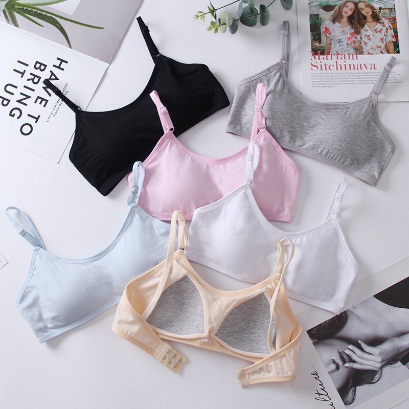 Pure Cotton student bra fixed Cup wrapped chest with chest pad tube top underwear running anti-vibration exposure solid color underwear