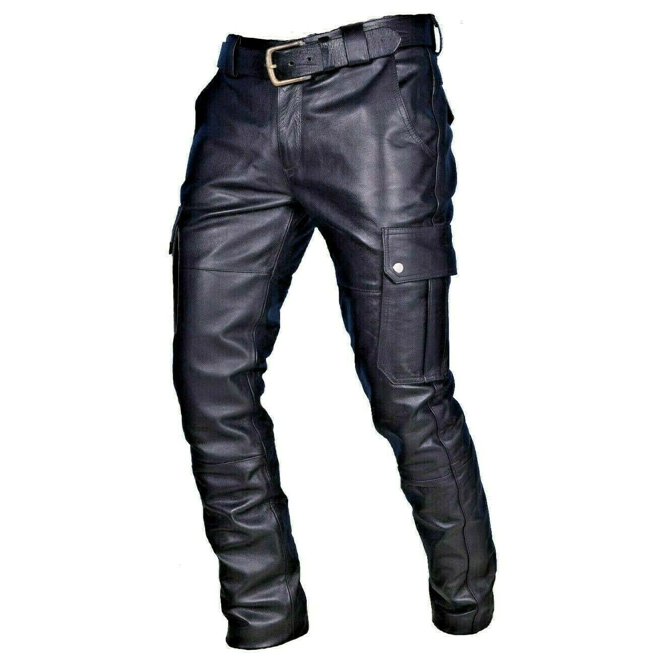 2019 New Popular Wish Amazon Hot Selling European and American Trendy Brand Pure Color Pu Strap Casual Leather Pants Trend