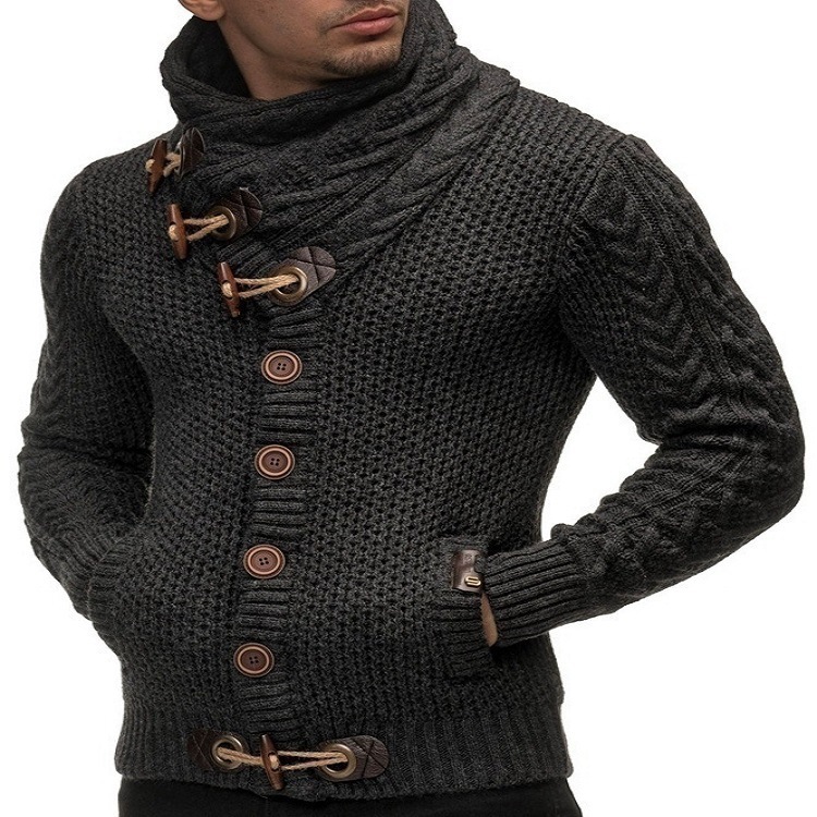 European and American Cross-Border Foreign Trade Autumn and Winter Men's Slim High Collar Single-Breasted Cardigan Large Size Long-Sleeved Knitted Sweater Men's Clothing