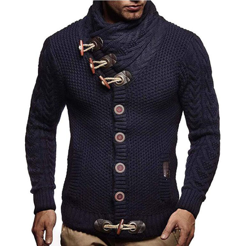 European and American Cross-Border Foreign Trade Autumn and Winter Men's Slim High Collar Single-Breasted Cardigan Large Size Long-Sleeved Knitted Sweater Men's Clothing