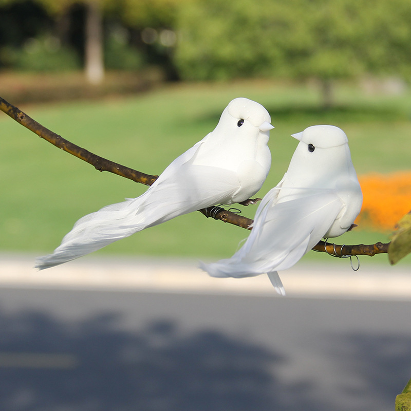 Simulation bird white bird feather bird tied branches bird small white pigeon decorative bird wholesale