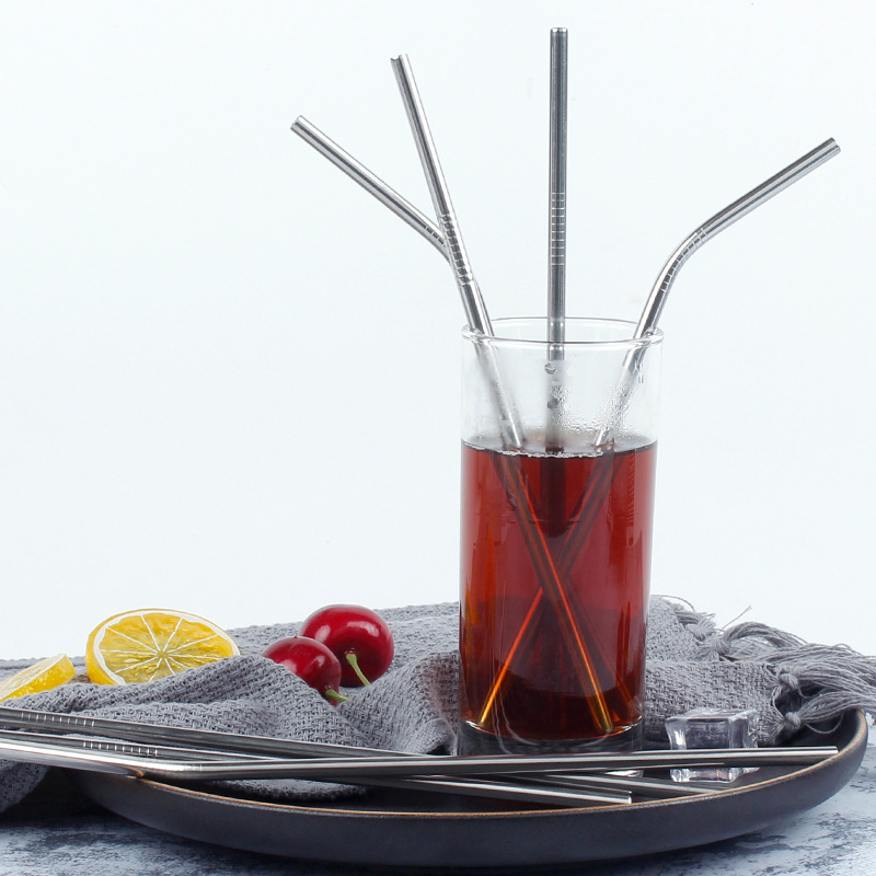 Cross-Border Stainless Steel Straw 201 Metal Beverage Juice Coffee Stirring Stick Set Combination Gift Food Grade