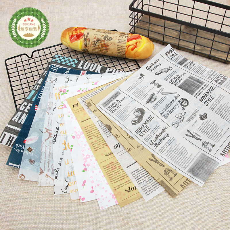 Baking Paper Food Grade English Newspaper Pad Baking Household Non-stick Paper Pad High Temperature Resistant French Fries Burger Oil-proof Paper Pad
