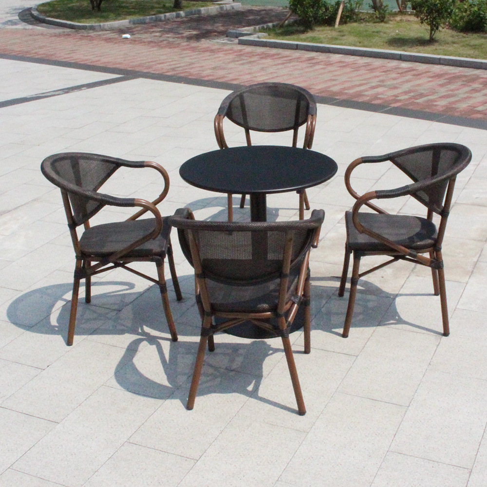 Outdoor Table and Chair Combination Aluminum Alloy Teslin Mesh Rattan Chair Outdoor Milk Tea Shop Cafe Leisure Table and Chair
