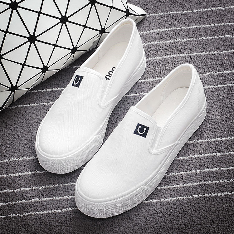 2025 Spring and Autumn Canvas Shoes Women's Shoes Student Casual Shoes Korean Style Slip-On Thick-Soled Lazy Shoes White Shoes for Women