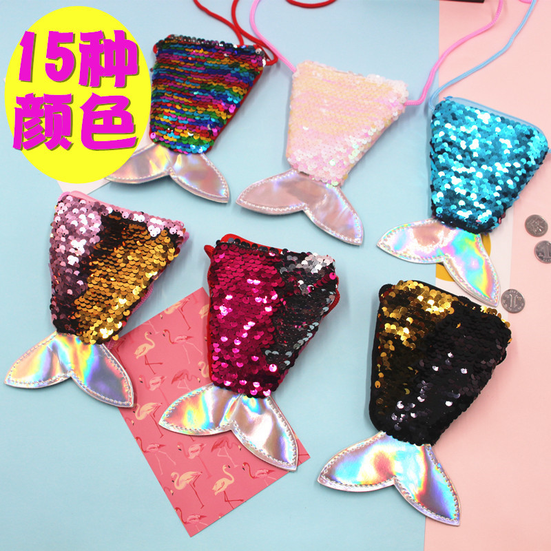 Мешочек для монет с пайетками Русалка Маленький Кошелек Кросс-боди Сумка Рыбий Хвост Двухцветная Пайеточная Монетница для Женщин