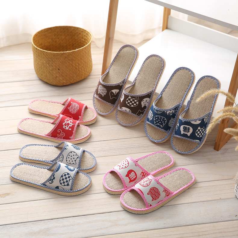 Linen home slippers spring and summer men and women couple indoor soft bottom floor slippers guest hotel hotel slippers