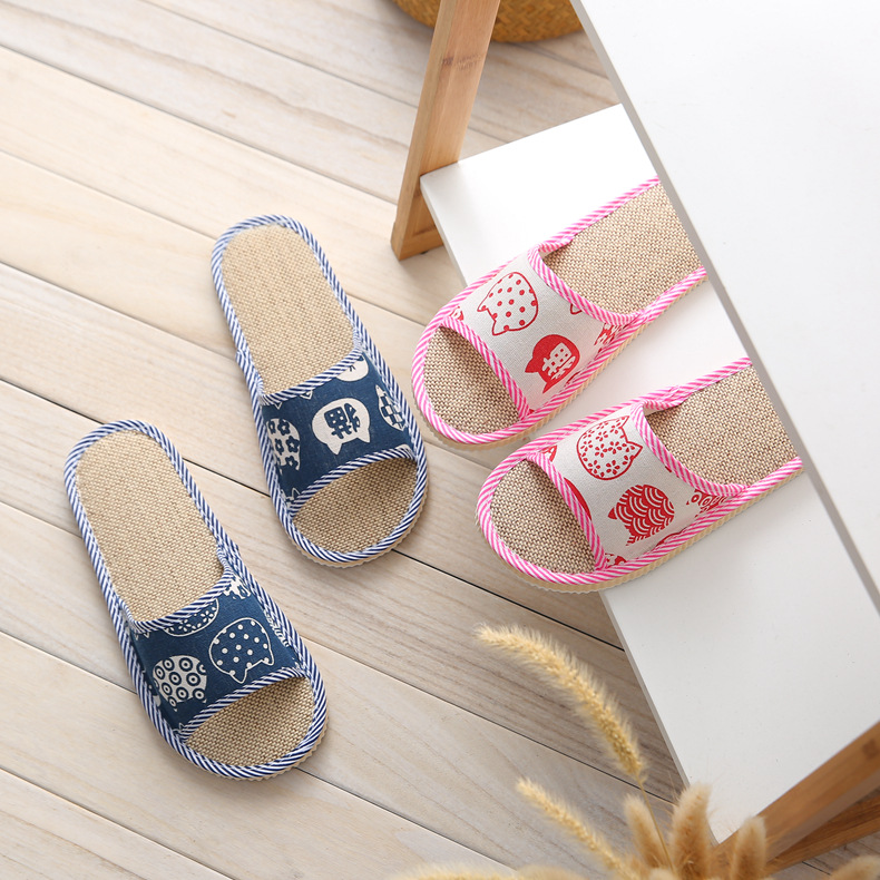 Linen home slippers spring and summer men and women couple indoor soft bottom floor slippers guest hotel hotel slippers