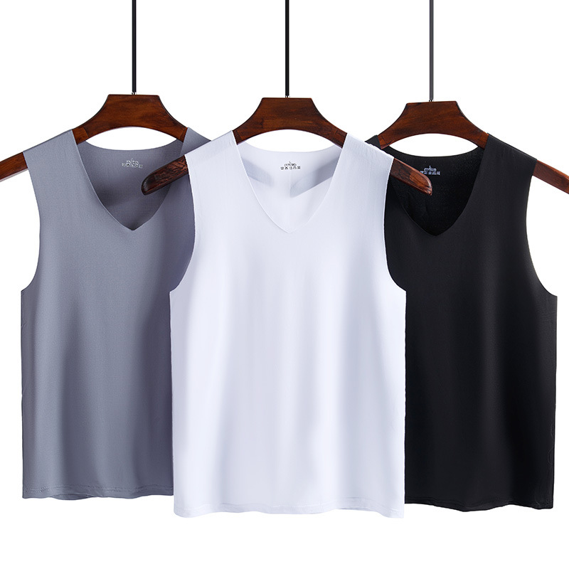 Summer men's seamless Ice Silk vest men's slim fit sports fitness hurdles bottoming sleeveless breathable hair wholesale tide