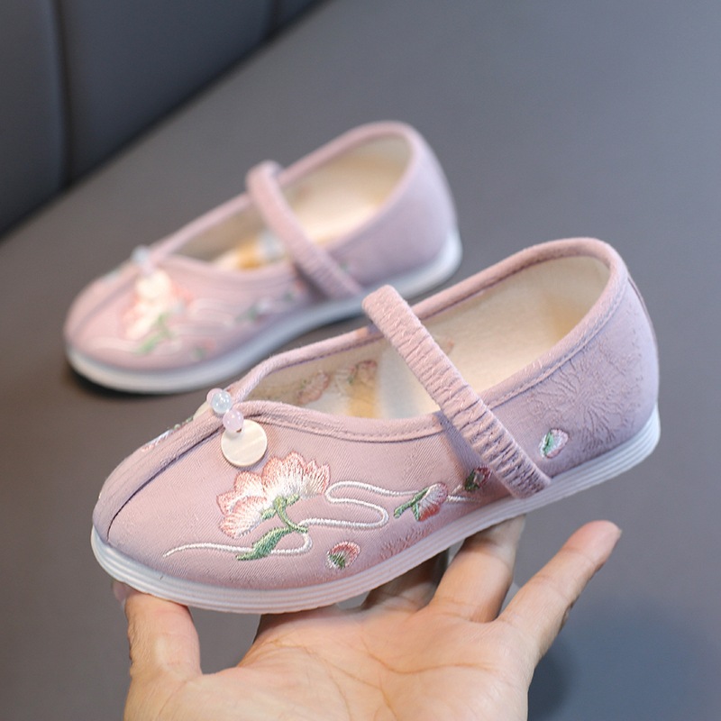 Girls' Horse-faced Skirt Shoes Old Beijing Traditional Cloth Shoes Dance Shoes White Shoes Traditional Embroidered Shoes Children's Hanfu Shoes