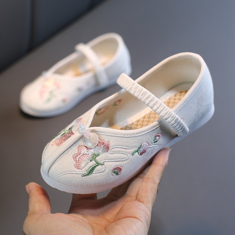 Girls' Horse-faced Skirt Shoes Old Beijing Traditional Cloth Shoes Dance Shoes White Shoes Traditional Embroidered Shoes Children's Hanfu Shoes
