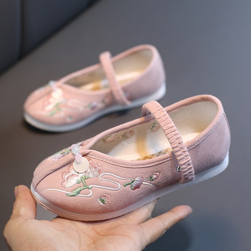 Girls' Horse-faced Skirt Shoes Old Beijing Traditional Cloth Shoes Dance Shoes White Shoes Traditional Embroidered Shoes Children's Hanfu Shoes