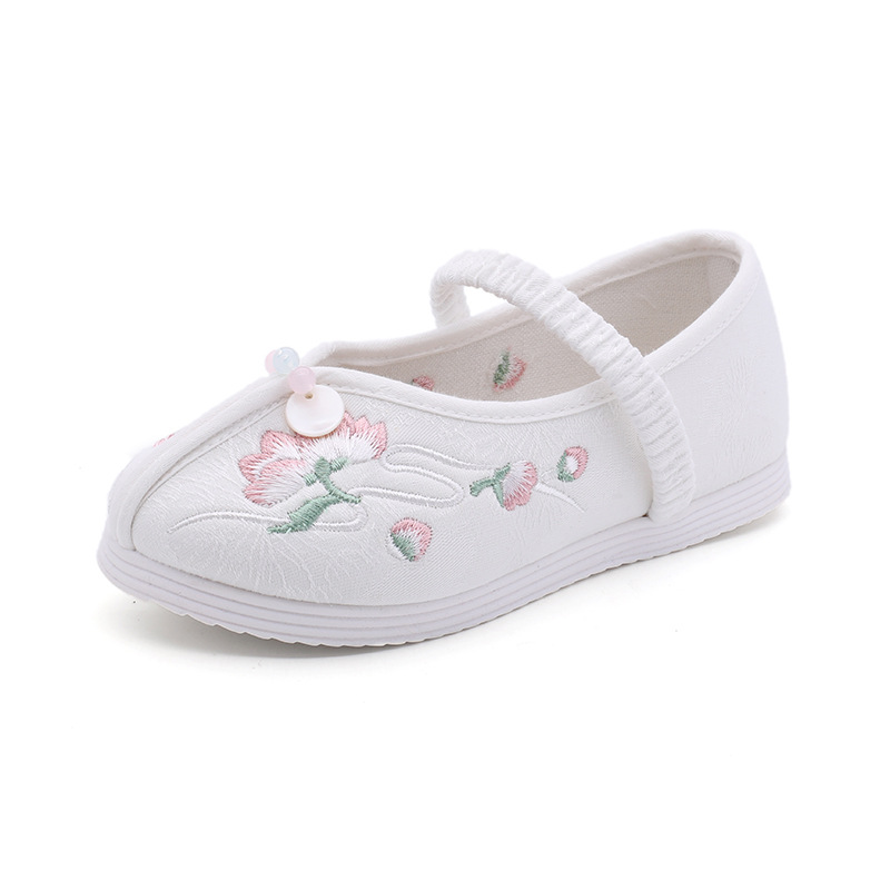 Girls' Horse-faced Skirt Shoes Old Beijing Traditional Cloth Shoes Dance Shoes White Shoes Traditional Embroidered Shoes Children's Hanfu Shoes