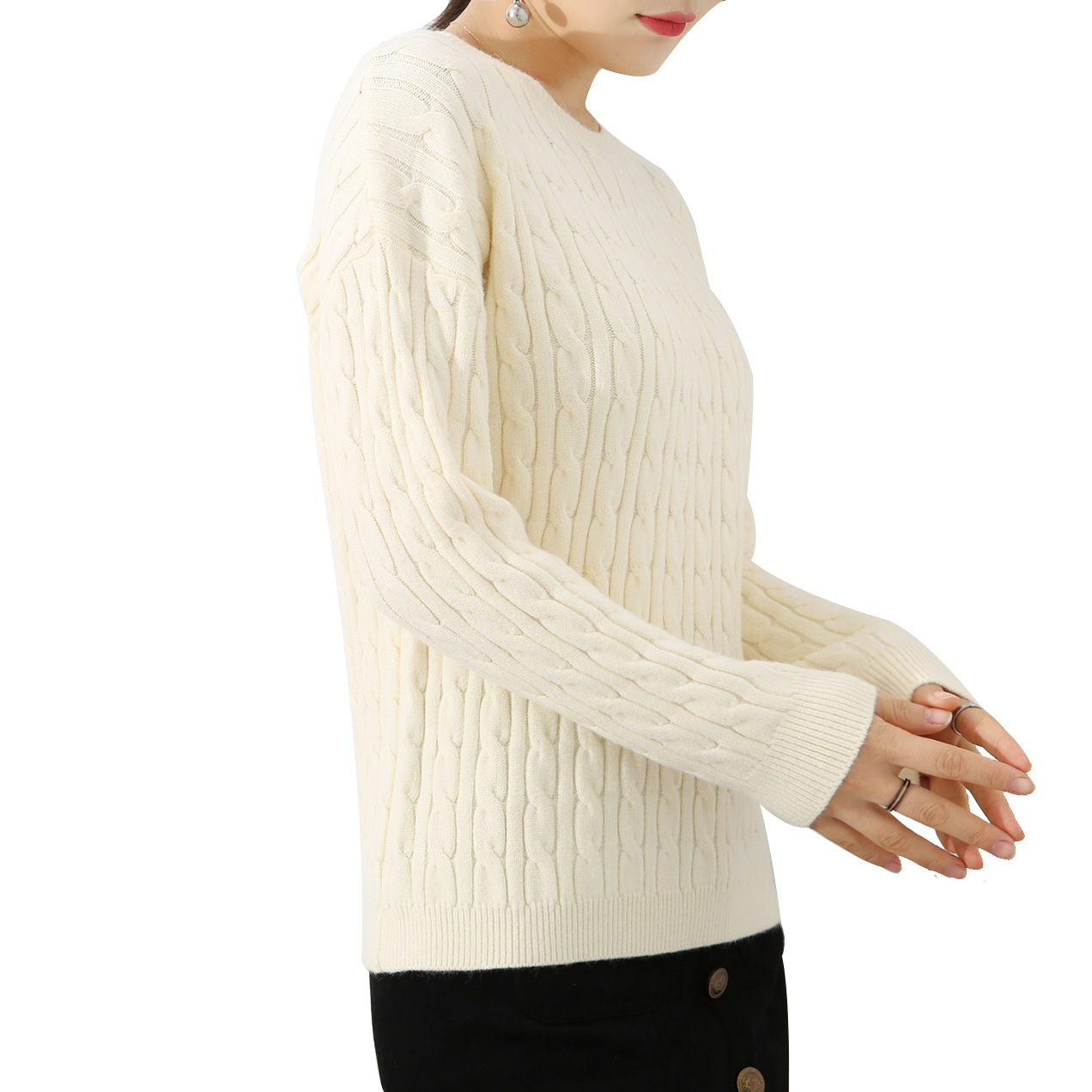 Небольшая партия индивидуальный твист новый однотонный свитер женская одежда обработка индивидуальный длинный рукав пуловер вязаная повседневная женская одежда оптом