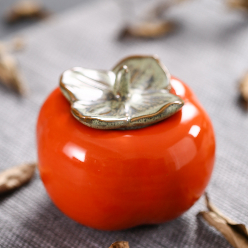 Persimmon Candy Pot Persimmon Ruyi Ceramic Persimmon Candy Box Tea Pot Sealed Persimmon Tea Pot small size logo