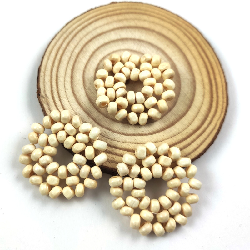 DIY hand-woven wooden bead earrings beaded wooden bead round cake earrings accessories DIY hand-worn round cake earrings