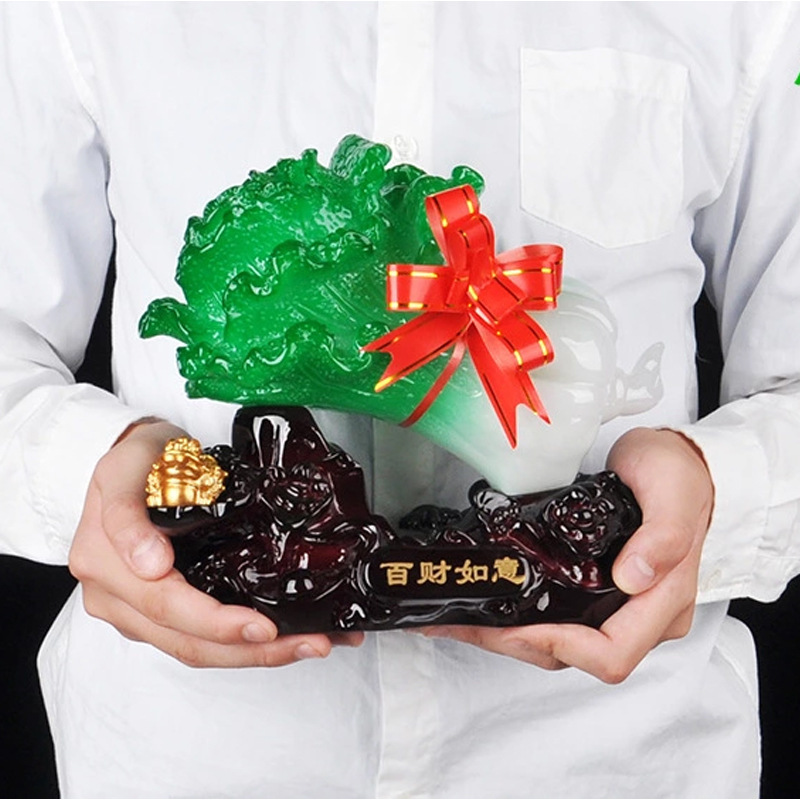 Small size New Golden Toad Baicai Ruyi home decoration imitation jade cabbage fortune housewarming opening gift factory direct sales