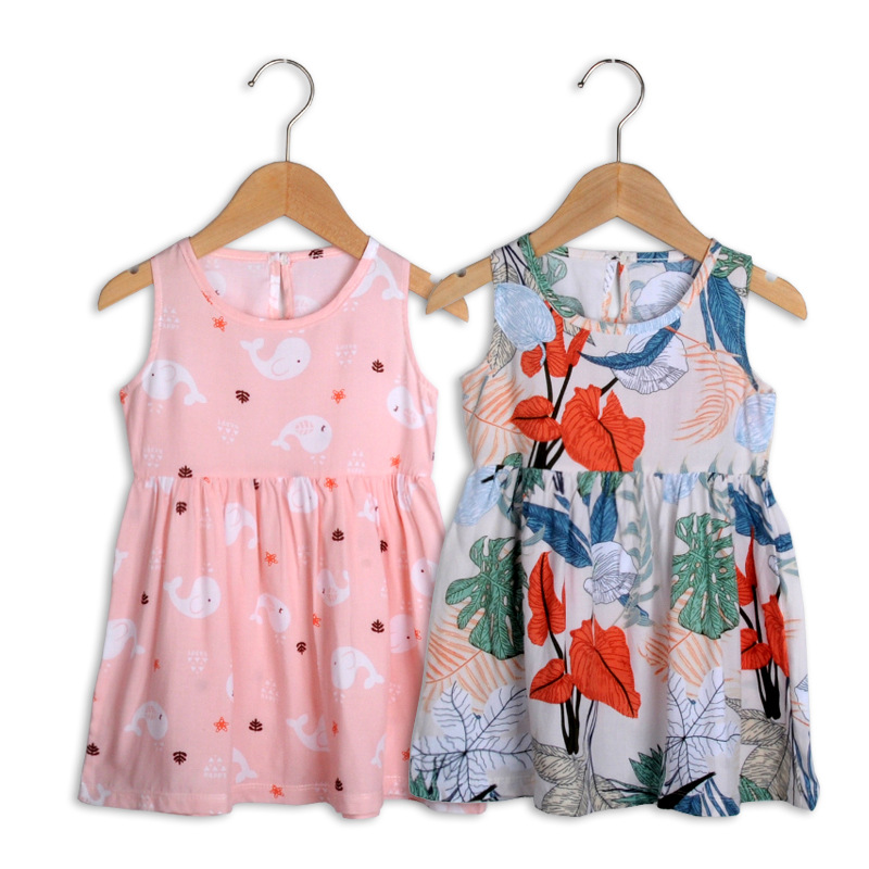Girls' Summer 2025 New Sling Vise Skirt Baby Girls' Cotton Silk Skirt Children's Floral dress Children's Skirt