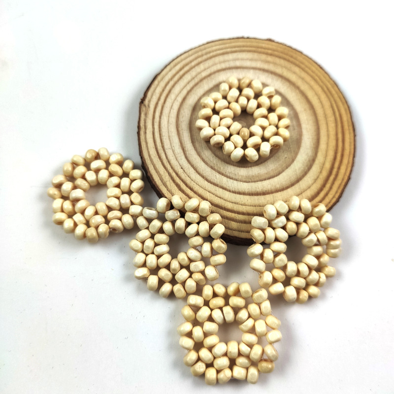 DIY hand-woven wooden bead earrings beaded wooden bead round cake earrings accessories DIY hand-worn round cake earrings