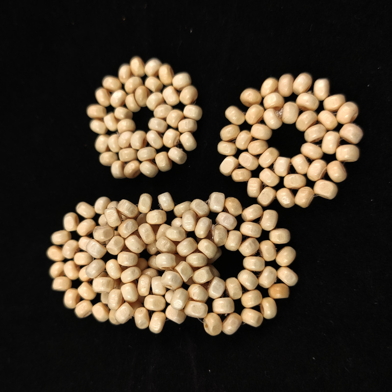 DIY hand-woven wooden bead earrings beaded wooden bead round cake earrings accessories DIY hand-worn round cake earrings