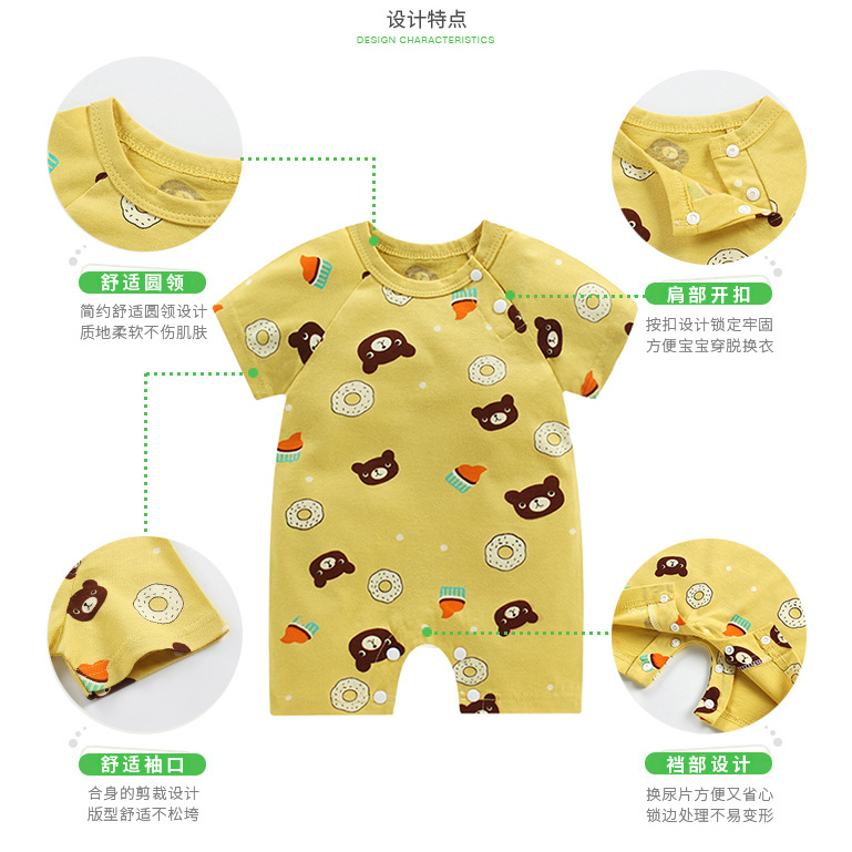 New summer clothing baby one-piece romper newborn baby cotton short sleeve thin Open-end romper