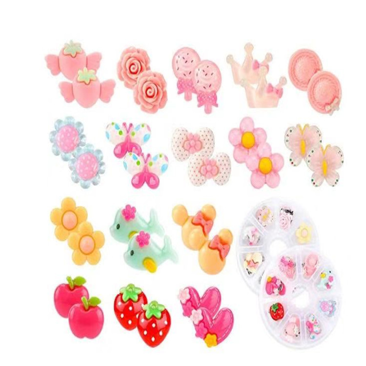 Source manufacturers children's gem earrings Girls cute flash jewelry resin 8 pairs of plum box ear clip set