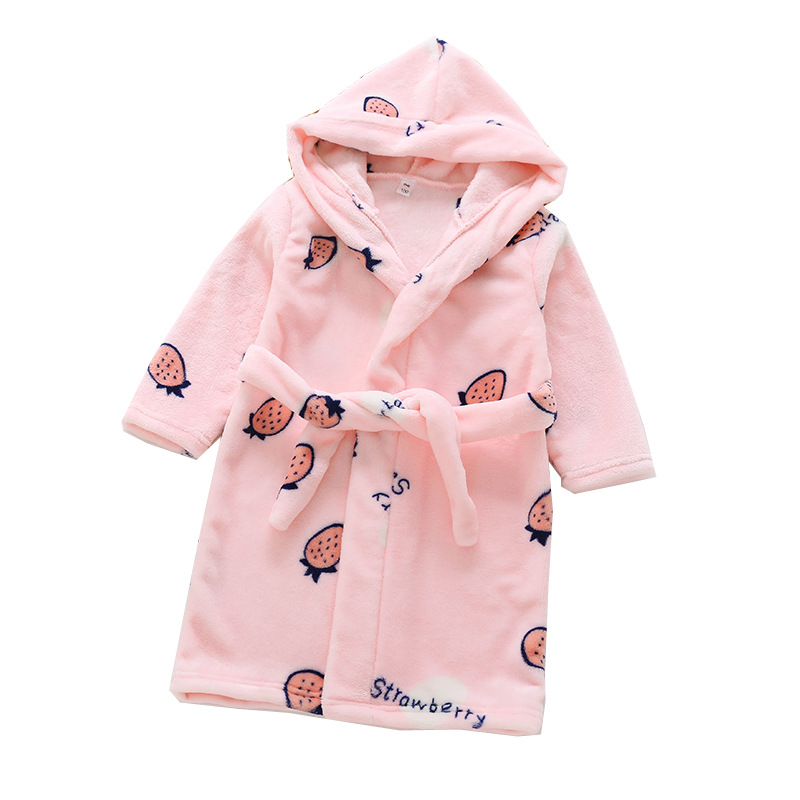 Cross-border children's bathrobe flannel home clothing female baby autumn and winter coral fleece hooded nightgown parent-child boy manufacturers