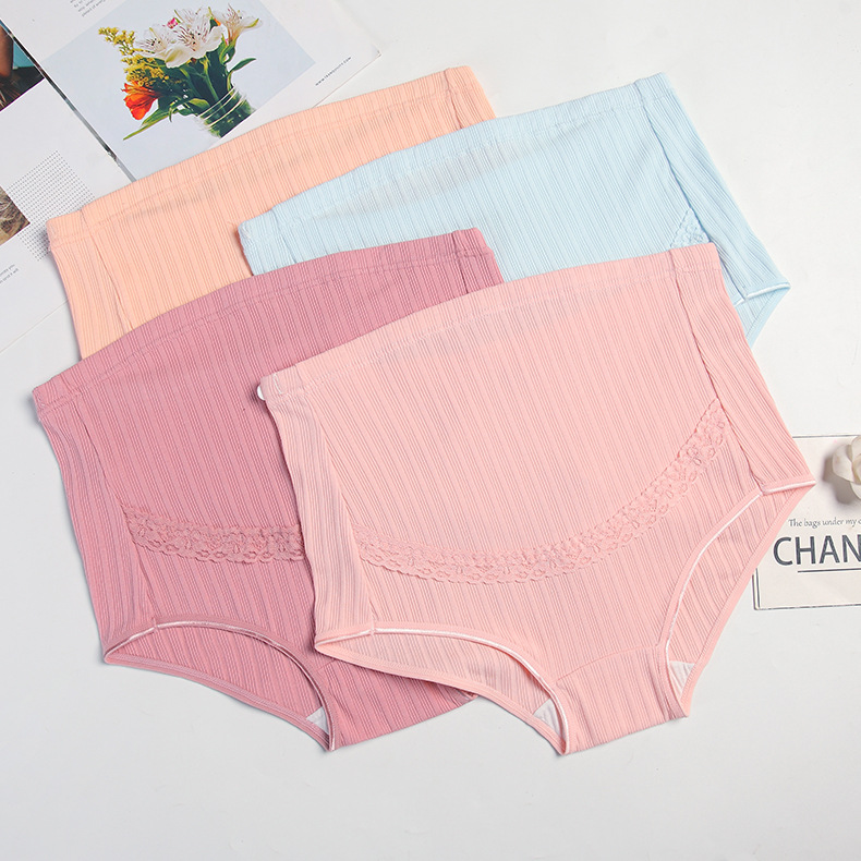 Lace Maternity Underwear Large Size Breathable High Waist Belly Support Adjustable Pregnancy Ribbed Briefs Manufacturer Combed Cotton