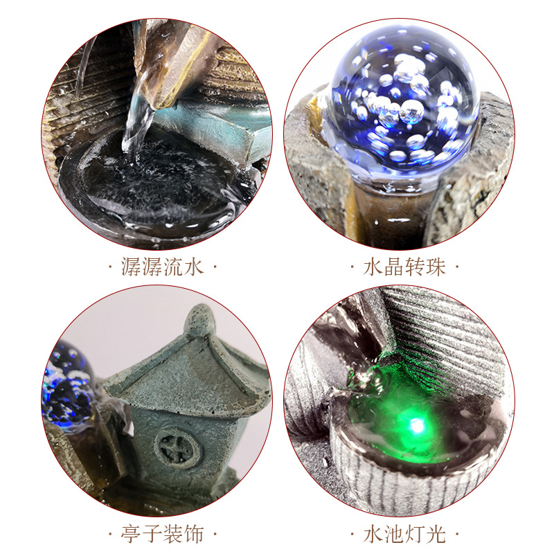 Factory direct desktop geometric flowing water small fountain living room transfer ball fortune resin crafts ornaments