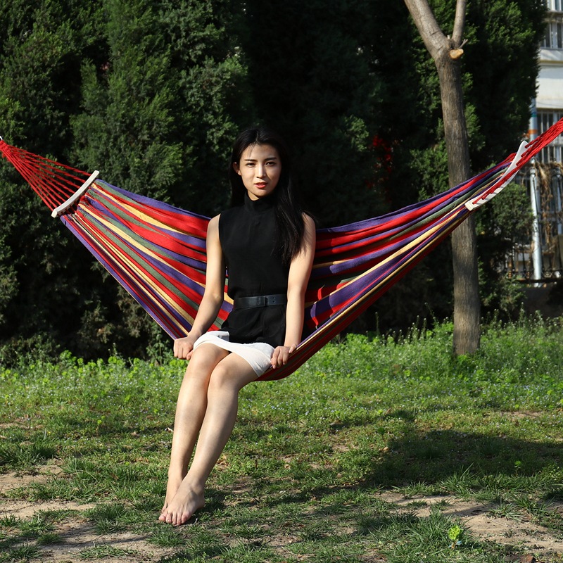Hammock Outdoor Travel Equipment Casual Canvas Indoor Leisure Double Single Hammock Widened Outdoor Curved Stick Hammock