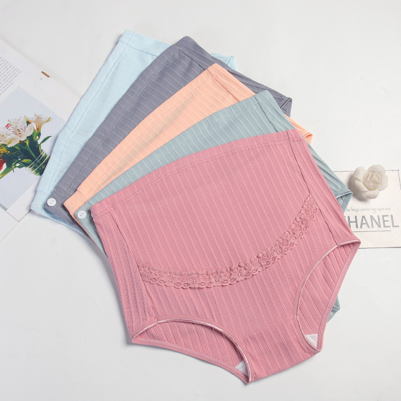 Maternity Underwear Large Size Breathable High Waist Belly Support Adjustable Pregnancy Lace Combed Cotton Ribbed Briefs Manufacturer