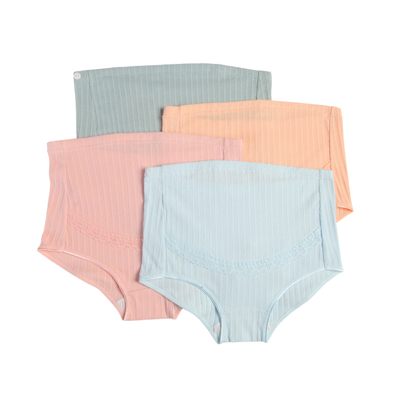 Lace Maternity Underwear Large Size Breathable High Waist Belly Support Adjustable Pregnancy Ribbed Briefs Manufacturer Combed Cotton