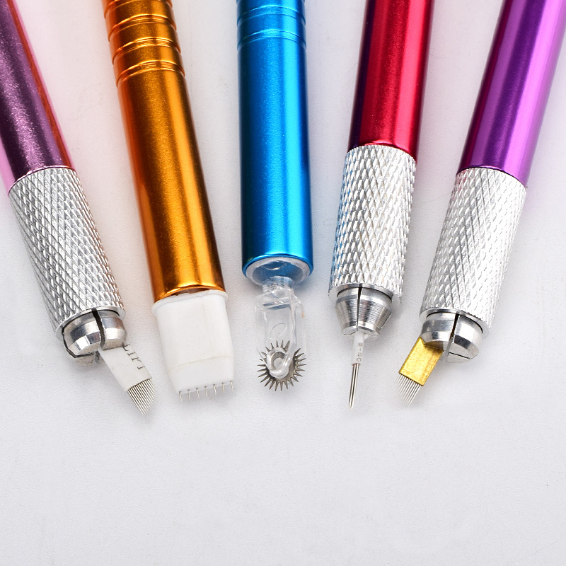 Factory direct selling double head tattoo embroidery pen No.6 eyebrow tattoo pen Korean metal dual-purpose tattoo handmade pen portable