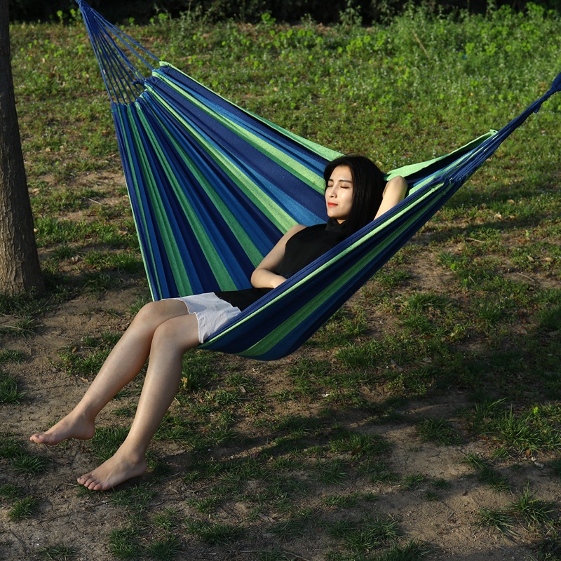 Hammock Outdoor Travel Equipment Casual Canvas Indoor Leisure Double Single Hammock Widened Outdoor Curved Stick Hammock