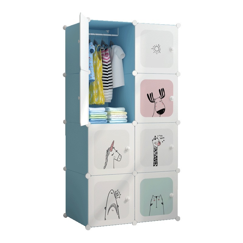 Children's Wardrobe Cartoon Simple Modern Economical Imitation Solid Wood Baby Small Plastic Storage Cabinet Combination Wardrobe