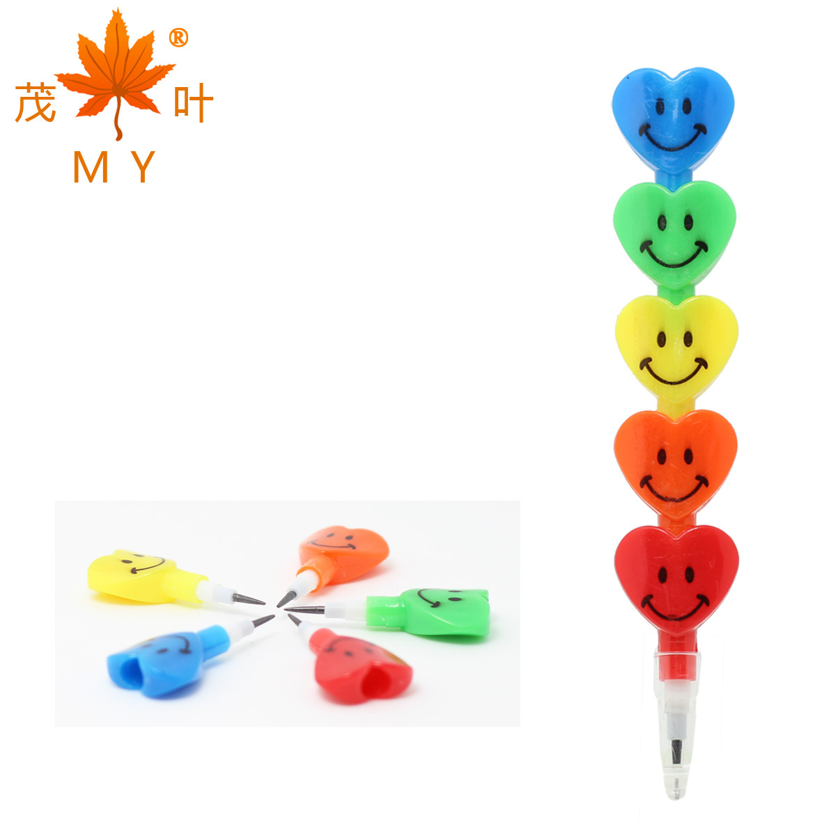 5-Section Heart Pencil Crayon Mys01 Multi-Section Peach Heart Cartoon Pen Funny Expression Pencil