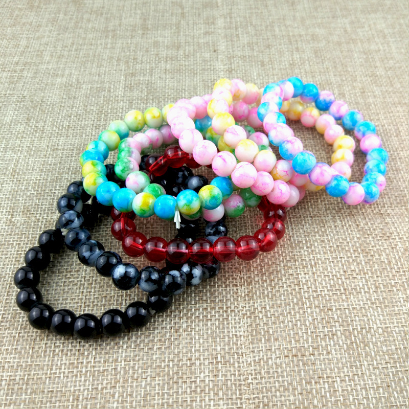 8mm imitation agate glass bead bracelet wholesale stall hot sale supply Yiwu small jewelry online store small gift