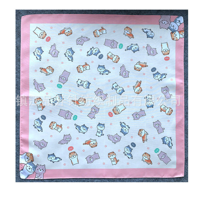 Our Factory Has a Large Stock of Wrapping Cloths, Polyester Cartoon Printed Square Scarves, Large Handkerchiefs, Japanese and Korean Style, Versatile and Fashionable