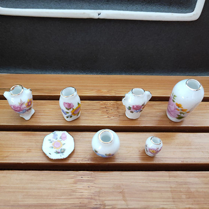 Simulation Model vase 1:12DIY doll house Mini play house toy Ceramic Vase decoration seven-piece set