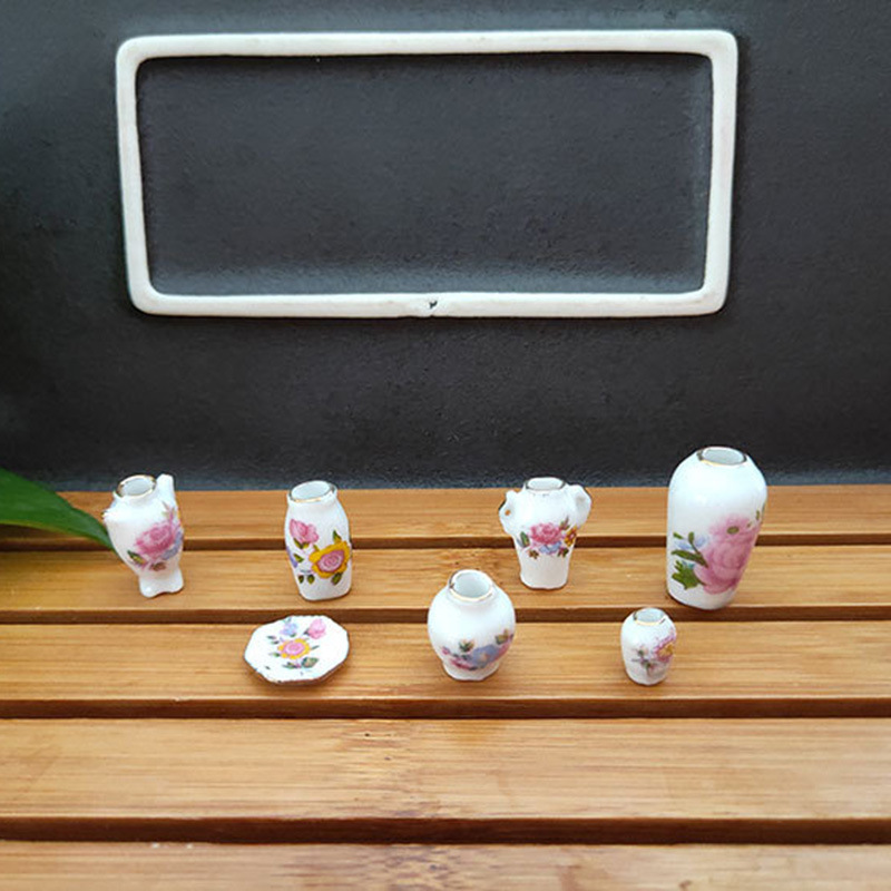 Simulation Model vase 1:12DIY doll house Mini play house toy Ceramic Vase decoration seven-piece set