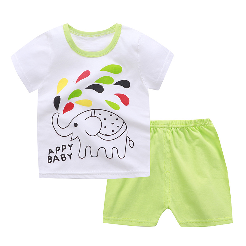 Factory Direct Sales Summer Baby Cartoon T-Shirt Two-Piece Set Casual Boys and Girls Home Clothes Kidsren's Short-Sleeved Suit