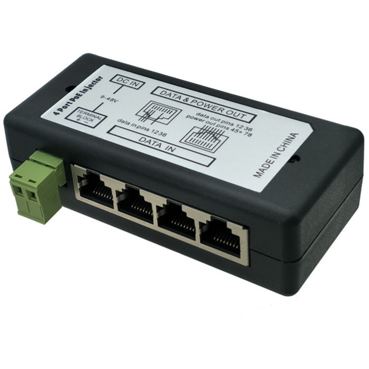 Four-Port centralized POE power supply module 9-48V bridge monitoring solar battery power DC POE power supply box