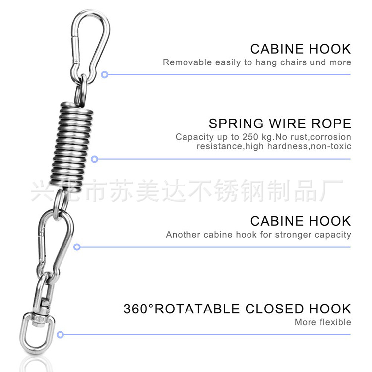 304 Telescopic Spring Hook Set Hammock Hanging Chair Hanging Buffer Rotary Device Outdoor Hanging Chair Swing Accessories
