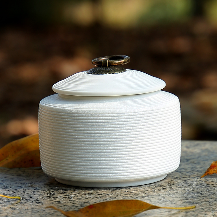 Cross-border New Style Hand-brushed Ceramic Tea Jar Sealed with Lid Pet Storage Jar Trendy Simple Design