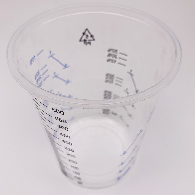 Postage disposable paint cup transparent plastic with scale cup 1000ml thick PP measuring cup ratio 600ML