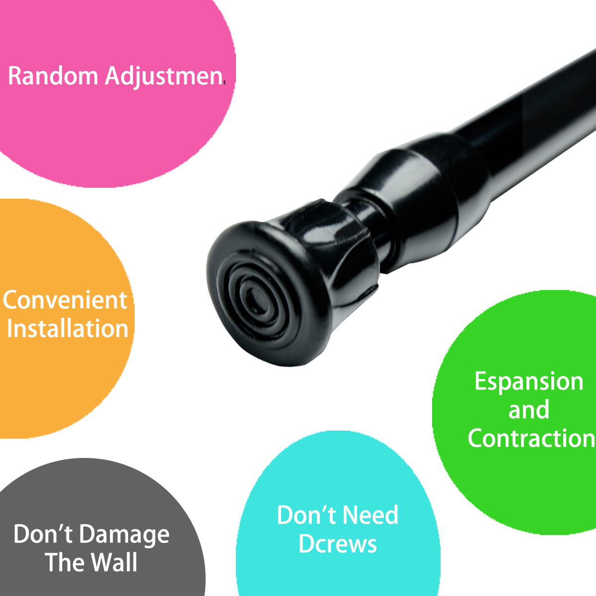 White Paint Plum Blossom Telescopic Rod Amazon Shower Curtain Rod Curtain Rod Non-Punching Clothes Drying Support Rod Japanese Style Door Curtain Rod