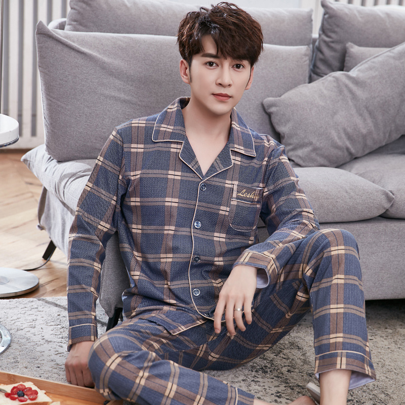 Cotton Pajamas Men's Autumn and Winter Long Sleeve Cardigan Cotton Spring and Autumn Plus Size Men's Home Clothes suit